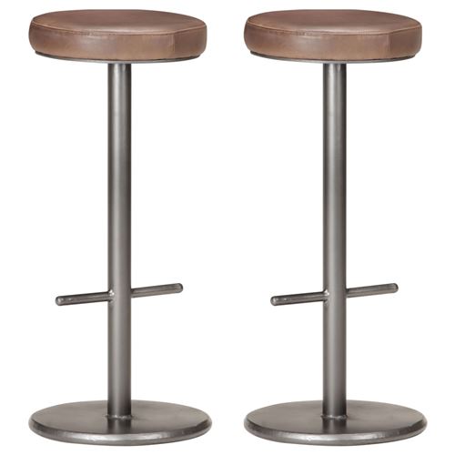 Non Communiqué Brun Vidaxl Tabourets De Bar Lot De 2 Marron Cuir Véritable