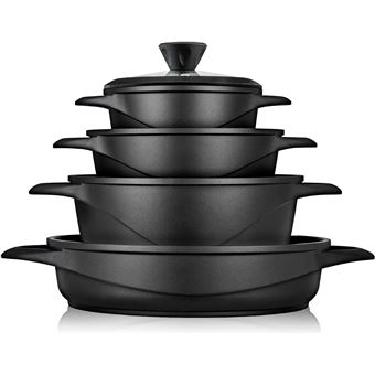 Batterie De Cuisine Smile MGK-12 - 4 Casseroles En Aluminium + 4 Couvercles Verre + 2 Maniques, Induction