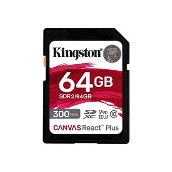 Kingston Canvas React Plus - Carte mémoire flash - 64 Go - Video Class V90 / UHS-II U3 / Class10 - SDXC UHS-II - 1