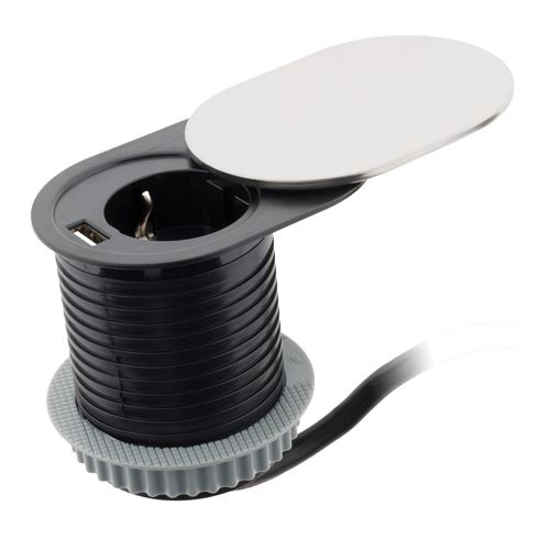 Non Communiqué Noir Otio - Prise Encastrable Schuko + Usb A Avec Couvercle À Glissière