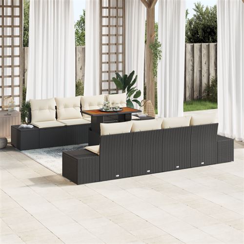 Non Communiqué Noir Set De Canapé De Jardin En 7 Pièces Avec Coussins En Rattan Poly
