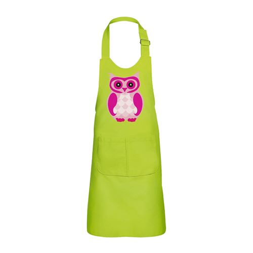 Fabulous Tablier Cuisine Enfant 2 Poches Vert Chouette Rose Yeux en Boutons - Haut de gamme