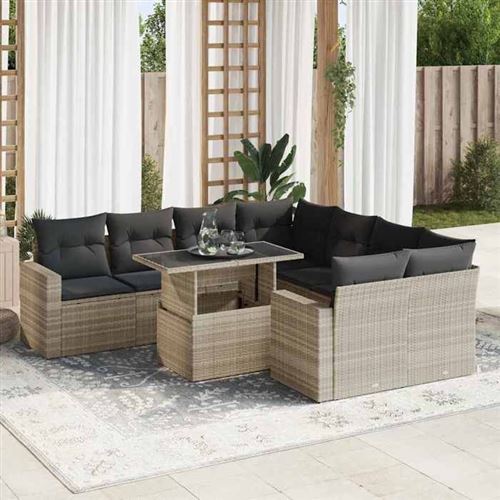 Vidaxl Gris/Clair Salon De Jardin 9 Pcs - Résine Tressée - Image 2