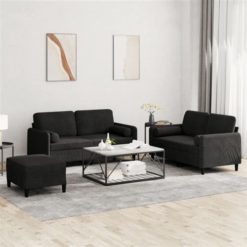 Non Communiqué Noir Ensemble De Canapés 3 Pcs Avec Coussins Velours