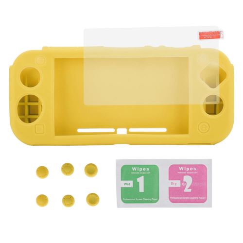 Coque Couvercle de Protection en Silicone pour Switch Lite Manette de jeu avec Capuchon Protection Ecran en verre (Jaune)