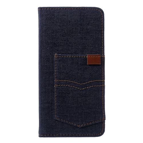Etui en PU tissu de jeans de poche bleu foncé pour votre Apple iPhone XS Max