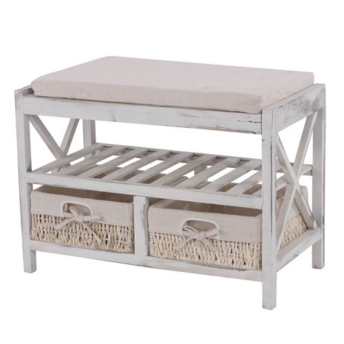 Etagère / range-chaussures / banc, 45x65x34cm, shabby chic, vintage blanc