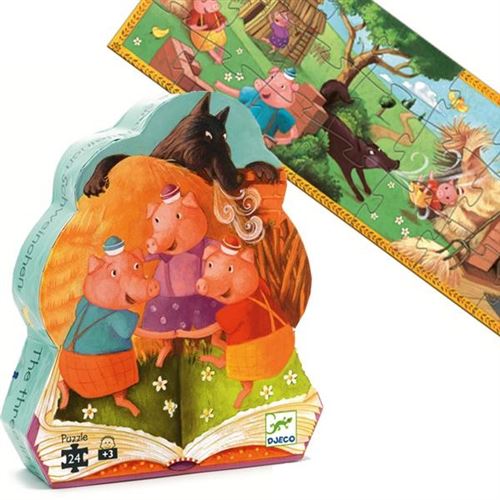 Puzzle Djeco Silhouette Livre Histoire Les 3 Petits Cochons 24 Pcs 3 Ans +