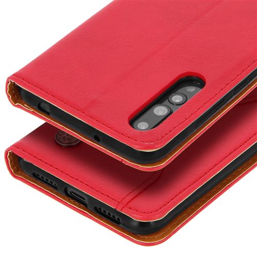 Housse Folio Cuir Pour Huawei P20 Pro - Porte-cartes Et Stand Intégré - Rouge Vif