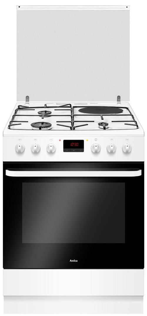Amica ACM7037B - Cuisinière - pose libre - largeur : 60 cm - profondeur : 60 cm - hauteur : 85 cm - avec système auto-nettoyant - classe A - blanc
