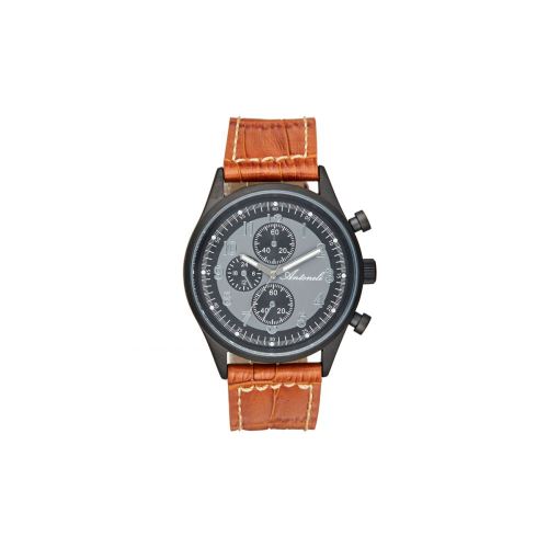 Montre Homme Antoneli à Quartz Cadran Gris/Noir 42mm Et Bracelet marron En Cuir ANT1109