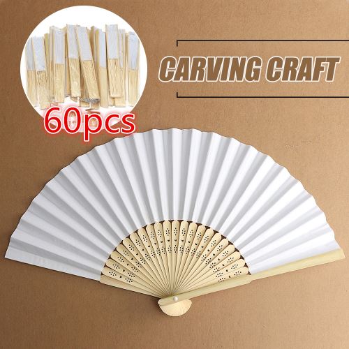 Paquet de 30 ventilateurs portatifs pliants en bambou de soie blanc