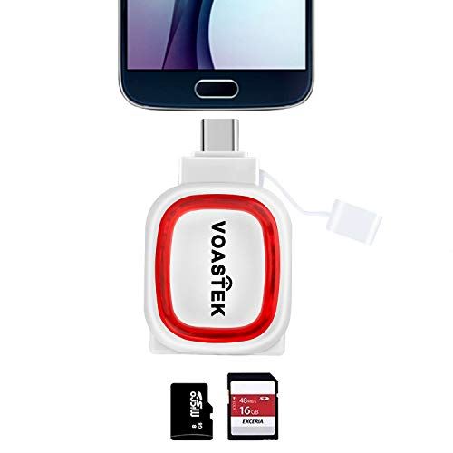 Lecteur de carte USB C OTG, VOASTEK Lecteur de carte portable C avec 1 x USB 3.0 (5 Gps), 1 x USB 2.0 et adaptateur de carte SD / Mi