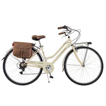 Vélo de ville Femme - Via Veneto By Canellini Retro Vintage Acier + Sac cuir latéral porte bagage - Beige - 1