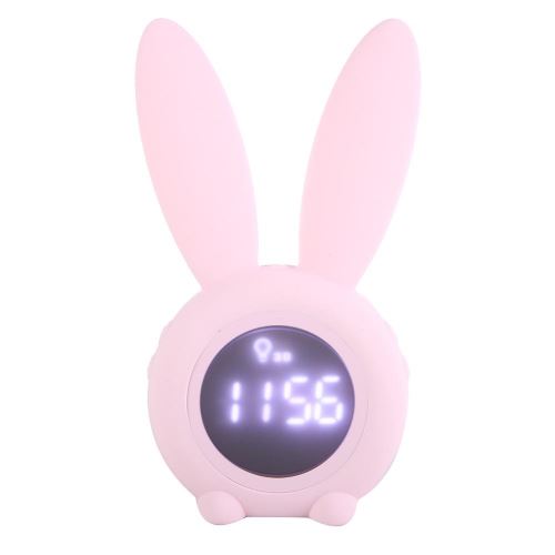 Multifonctionnel Cartoon Lapin LED Écran Calendrier Alarme Température Horloge De Table (Rose)