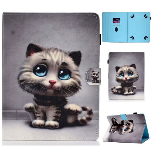 Etui en PU 10 pouces universel chat gris avec support et porte-cartes pour votre Apple iPad 9.7 (2018)/Microsoft Surface Go