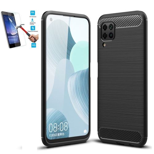 Coque Huawei P40 Lite Carbone Noir Avec Film Verre Trempé Housse Etui En Silicone Gel Souple hfs-house®