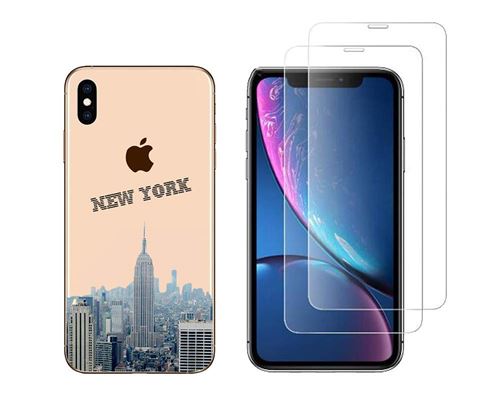 Iphone Xs Max (6,5) - Coque Gel Solide Anti Choc + 2 Films En Verre Trempé 0.26 Mm Résistant Apple Iphone Xs Max (2018)