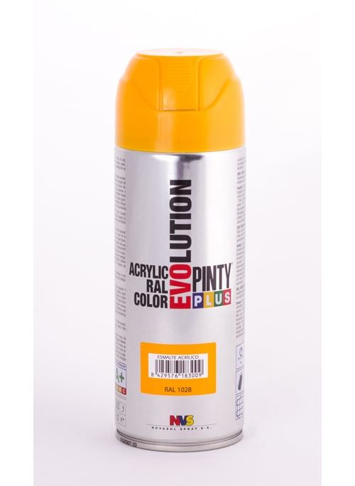 Peinture spray acrylic brillant 400ml jaune melon ral 1028 - pinty plus