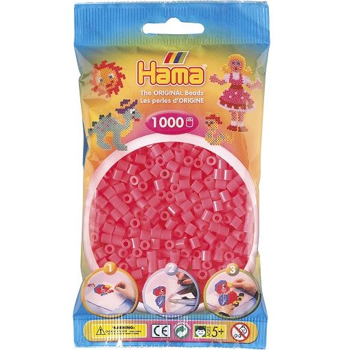 Sachet de 1000 perles a repasser hama midi cerise fluorescent - loisirs creatifs - 207-33