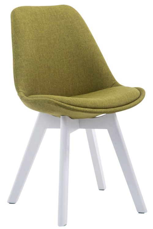 Chaise de Salle à manger Borneo V2 en Tissu - Style scandinave - Chaise Visiteur avec Piètement en Bois de Chêne Blanc - Couleur Vert
