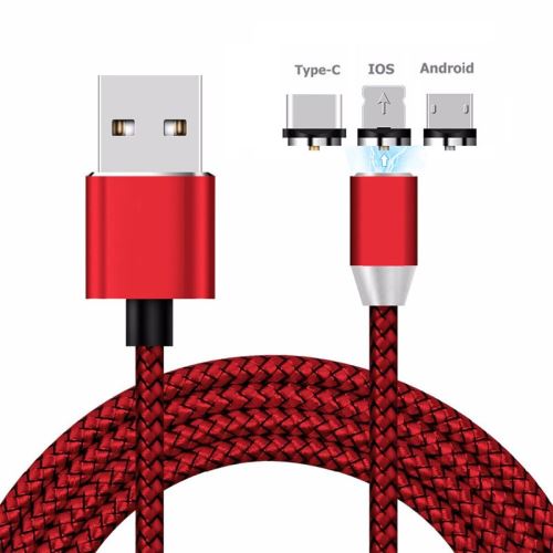 SHOP-STORY - Câble de recharge Magnétique Universel pour iPhone IOS - Type C- Android Micro USB - Rouge
