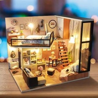 Maison de Poupée Bricolage, Kit de Maison de Poupée Miniature 1:24,  Miniature de Maison de Poupée avec Lumière LED, Cadeaux Créatifs pour Amis