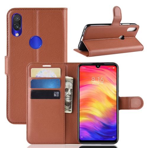 Etui en PU litchi marron pour votre Xiaomi Redmi Note 7