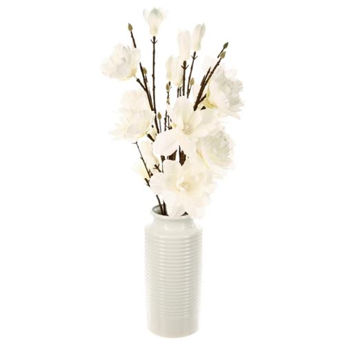 Paris Prix Blanc Atmosphera Créateur D'intérieur - Composition Florale Avec Vase "Magnolia" 73Cm