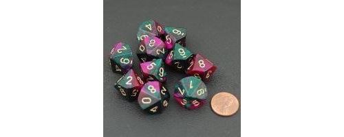 Chessex Dice Sets Gemini Green Purple with Gold - Ten Sided Die d10 Set (10)