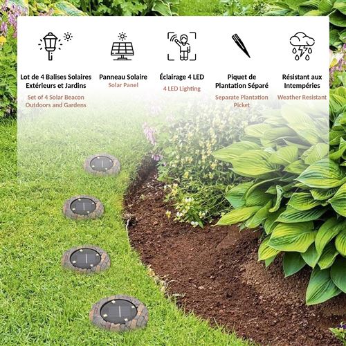 Lot De 10 Spots Solaires IDMarket - LED Jardin - IP44 - Piquet Amovible