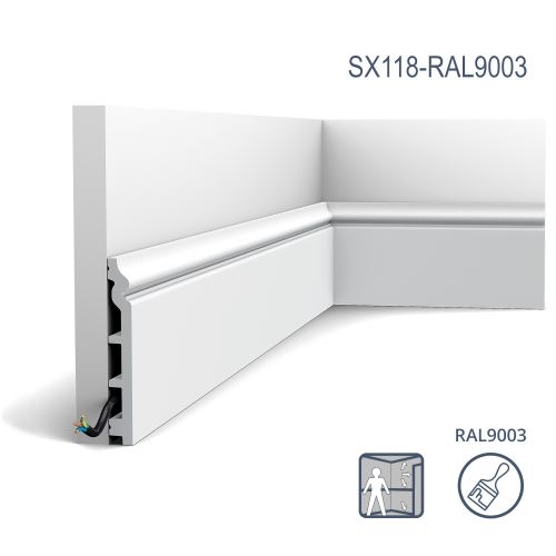 Plinthe Orac Decor SX118-RAL9003 LUXXUS CONTOUR Plinthe Protection de câble Moulure décorative prépeinte antichoc blanc de sécurité 2 m