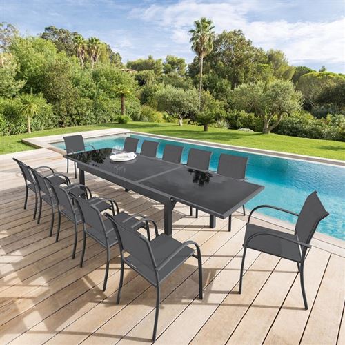 Table Piazza extensible 12 personnes Hespéride anthracite/graphite