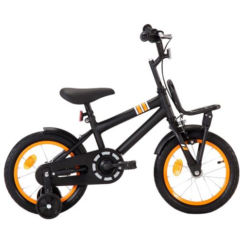 vidaXL Vélo d'enfant avec porte-bagages avant 14 pouces Noir et orange