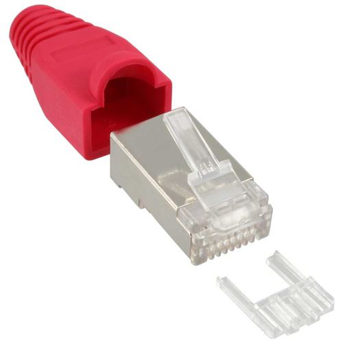InLine® Crimp Connector RJ45 blindé avec protection anti-courbure + enfileur rouge 10 pcs.