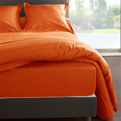 Drap housse percale Méline 2 LABELISSIM 140 x 190 cm Orange Cuivré