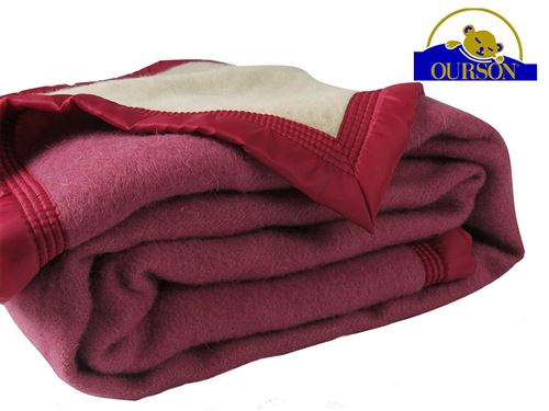 Couverture pure laine woolmark ourson 600 gr pivoine 220x240