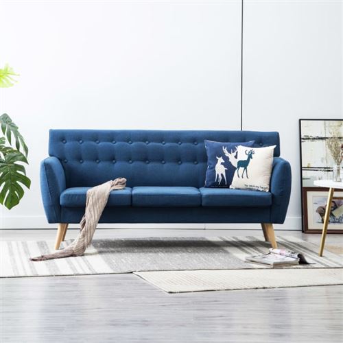 vidaXL Canapé à 3 places Tapisserie en tissu 172x70x82 cm Bleu