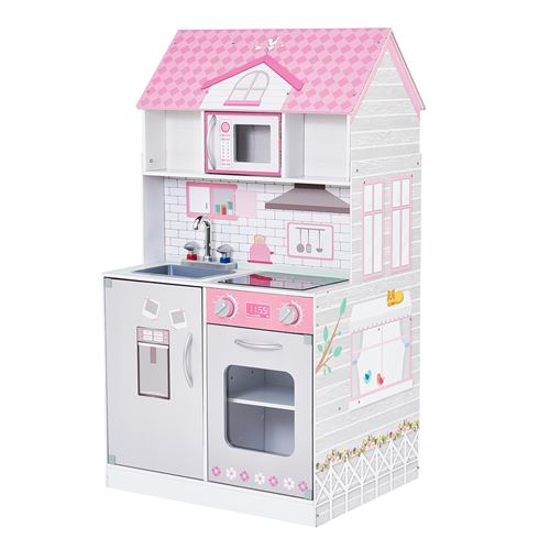 Jeu de cuisine enfant dinette 2 façades 2 en 1 en bois rose gris Wonderland Ariel Teamson Kids TD-12515P