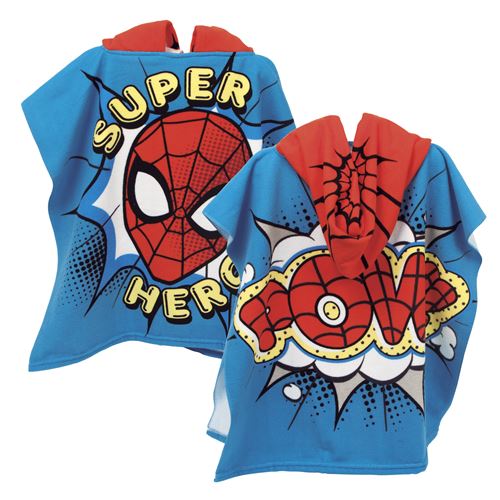 Arditex poncho Spiderman 55 x 55 cm coton bleu/rouge