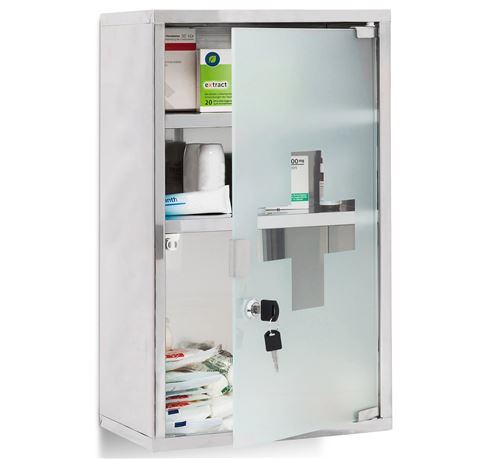 Armoire à médicaments pharmacie métal et verre avec deux clés 50,5 x 30 cm