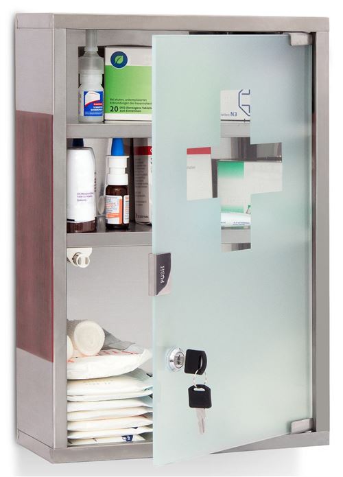 Armoire à médicaments pharmacie métal et verre avec deux clés 45 x 30 cm
