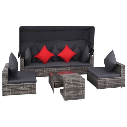 VIDAXL  salon de jardin 7 pcs avec coussins r&eacute;sine tress&eacute;e gris 44428