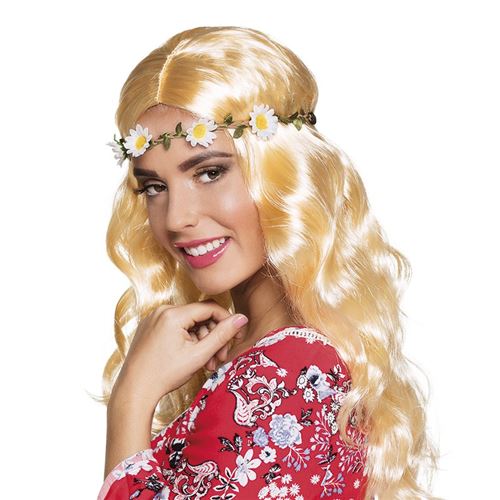 perruque hippie avec bandeau marguerite femme - 85827
