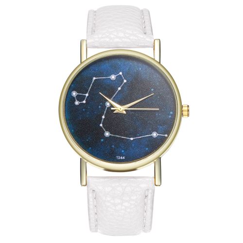 Montre Tendance Starry Galaxy 12 Constellation Coréenne Montre à Quartz Bracelet en Cuir T244-Ablanc
