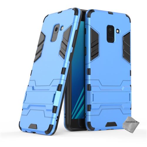 Housse etui coque rigide anti choc pour Samsung Galaxy A8+ Plus (2018) avec verre trempe - BLEU CLAIR