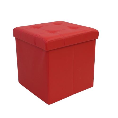 Todeco - Lederlook vouwbank, opvouwbare opslag Ottoman, Gestikte en getufte afwerking, 38 x 38 x 38 cm (15 x 15 x 15 inch), Zwart, Maximale lading: 330 lbs