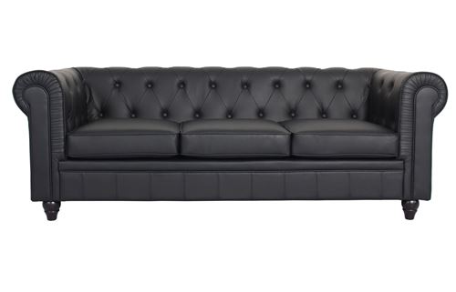 Paris Prix - Canapé 3 Places chesterfield 207cm Noir