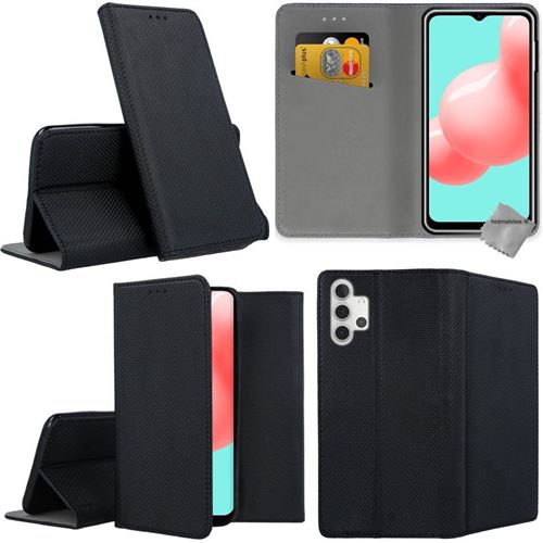 Housse portefeuille avec coque intérieure en silicone pour Samsung Galaxy A32 5G - NOIR MAGNET -htdmobiles