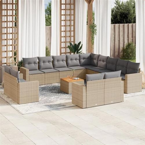  Vidaxl Salon De Jardin Et Coussins 14 Pcs M&eacute;lange Beige R&eacute;sine Tress&eacute;e